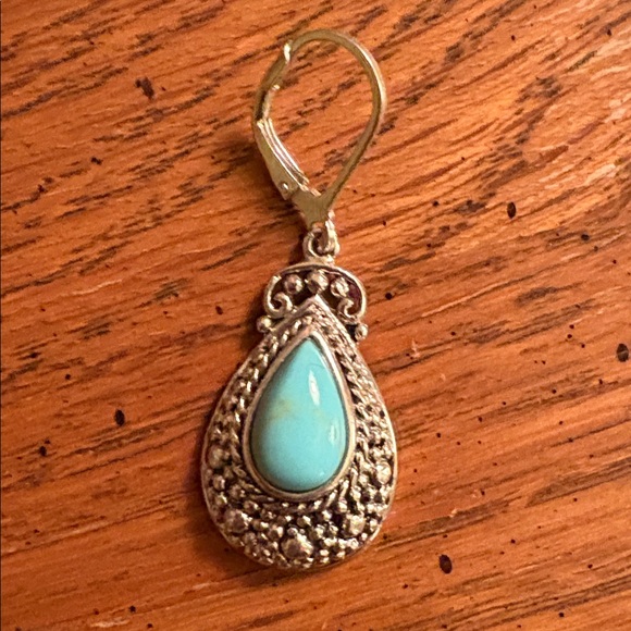 NWOT 925 Silver & Genuine Turquoise Teardrop Earrings Never Worn 1.5” - Picture 2 of 7